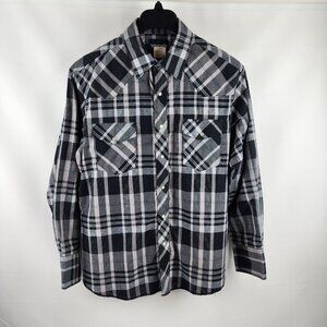 Wrangler Shirt Mens Large Western Pearl Snap Long Sleeve Multicolor Black Gray
